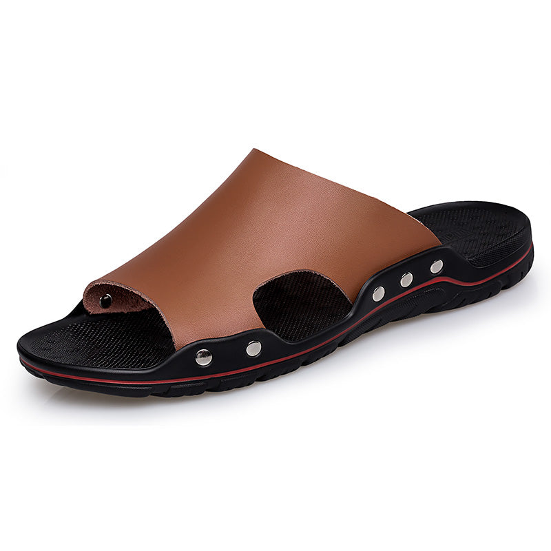 Mens leather slide sandals